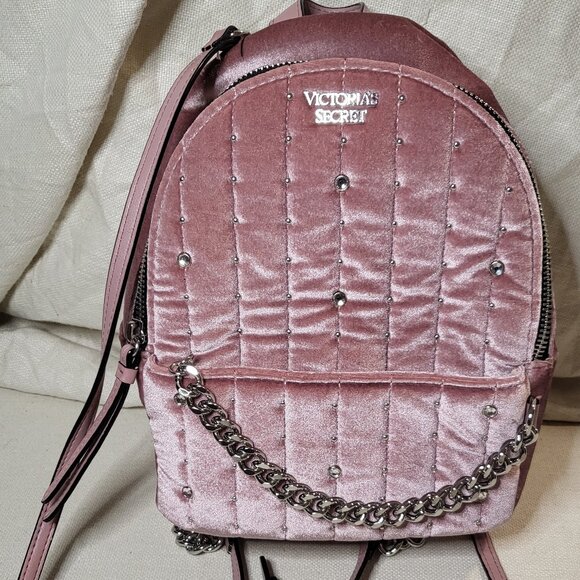 Victoria's Secret Mini Pink Velvet City Backpack Purse - Picture 1 of 5